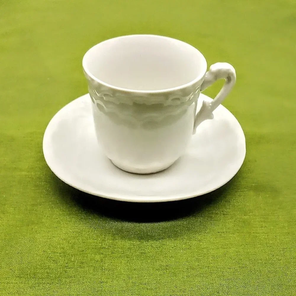 Set of 4 White Porcelain Demitasse Cups & Saucers